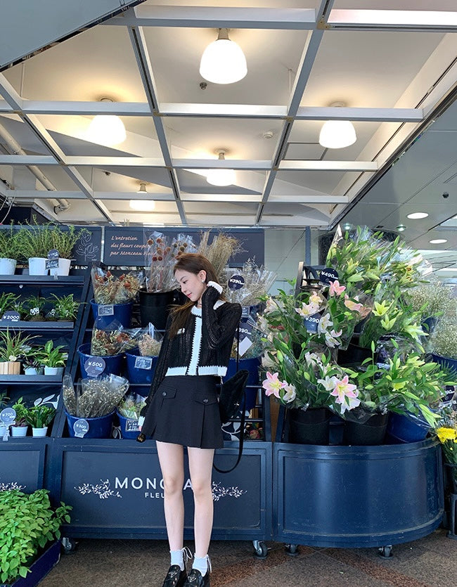 Thu. 小香黑白拼色針織外套