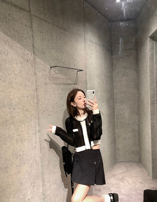 Thu. 小香黑白拼色針織外套