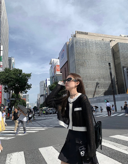 Thu. 小香黑白拼色針織外套