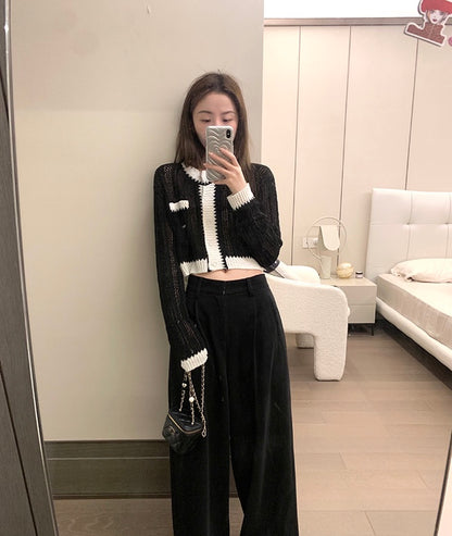 Thu. 小香黑白拼色針織外套