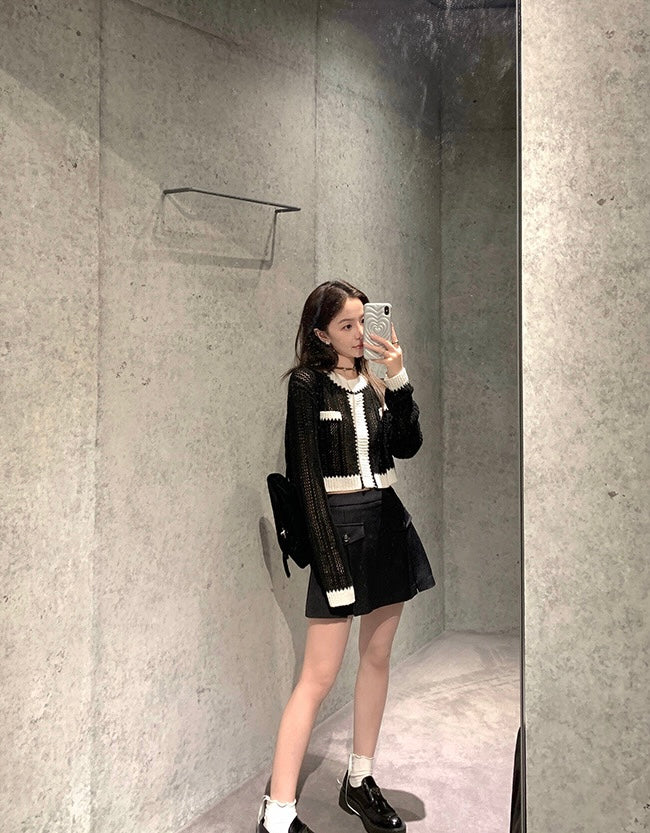 Thu. 小香黑白拼色針織外套