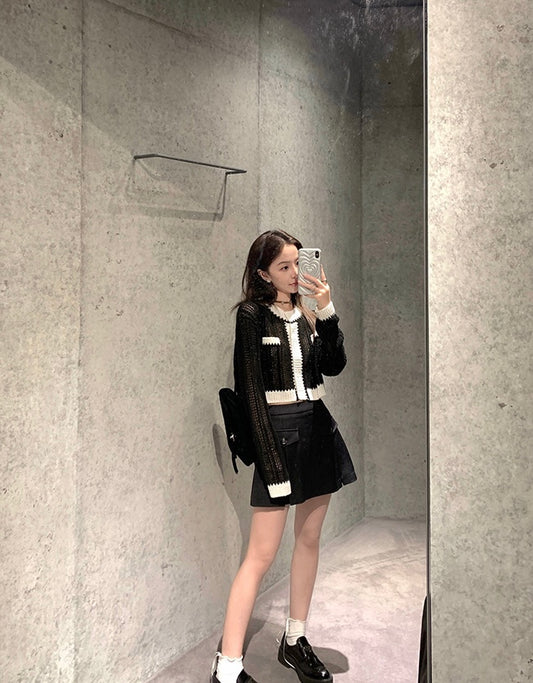 Thu. 小香黑白拼色針織外套