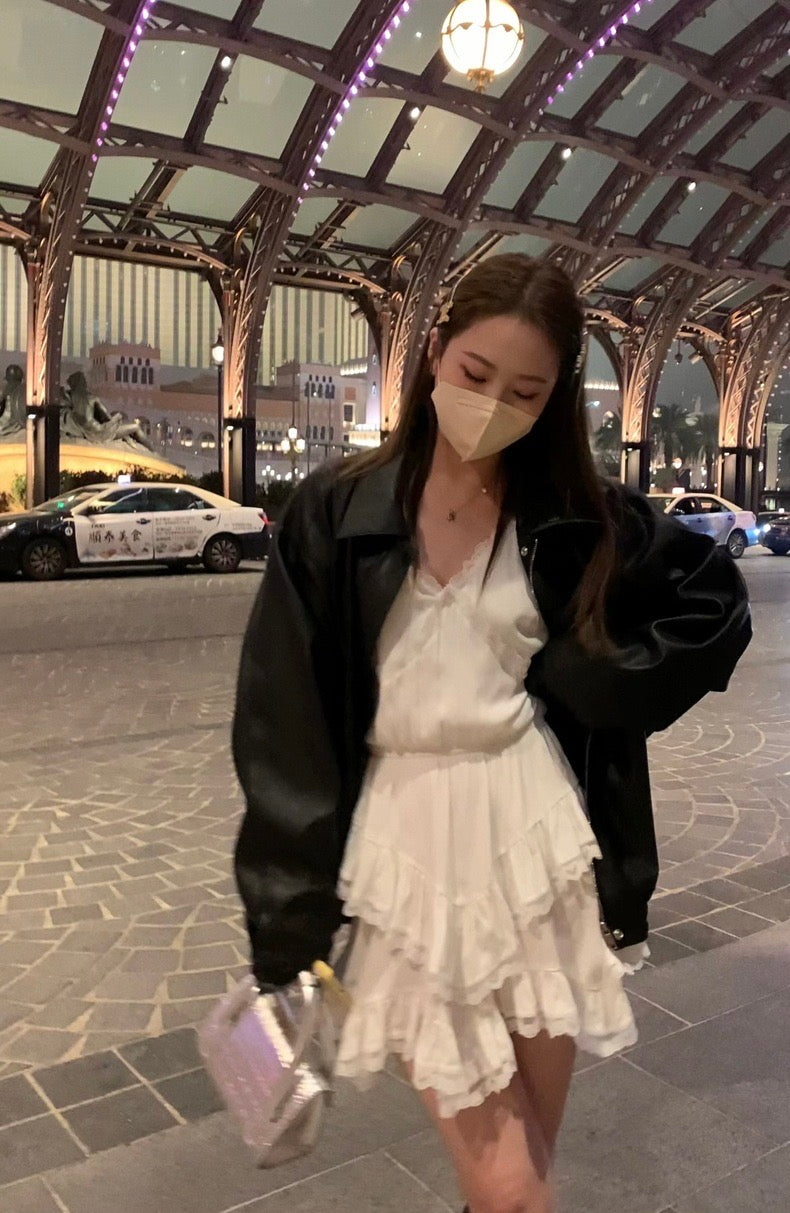 Sun. 自留款 愛自由少女皮外套 黑