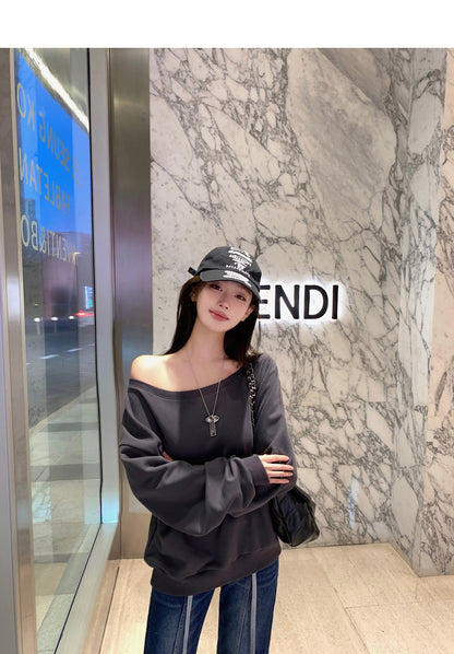 Wed. 露思休閒慵懶私服穿搭款 斜肩上衣 內搭撞色背心 短褲