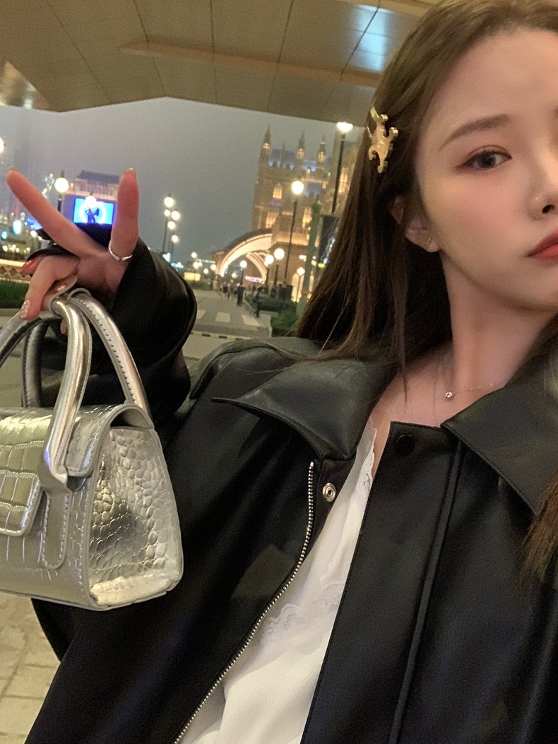 Sun. 自留款 愛自由少女皮外套 黑
