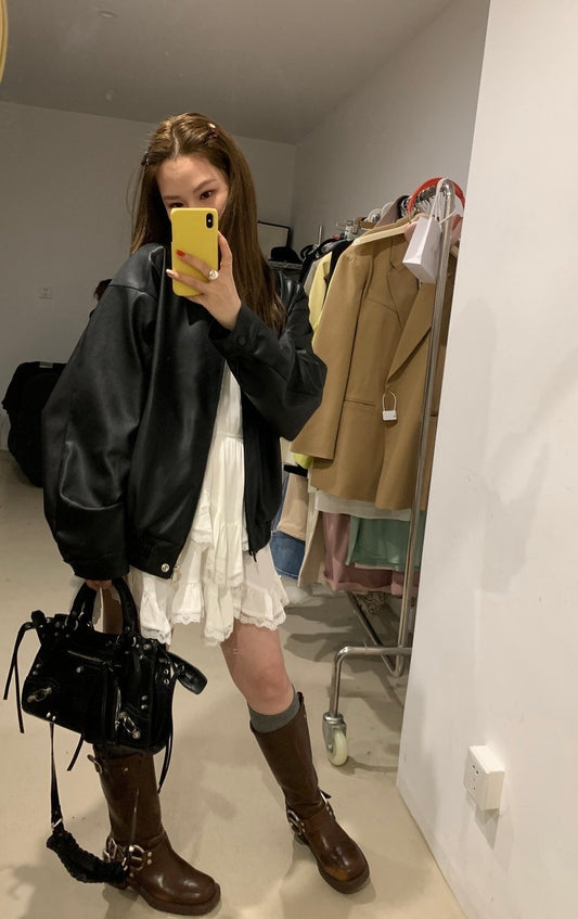 Sun. 自留款 愛自由少女皮外套 黑