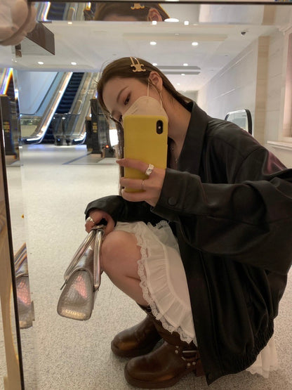 Sun. 自留款 愛自由少女皮外套 黑