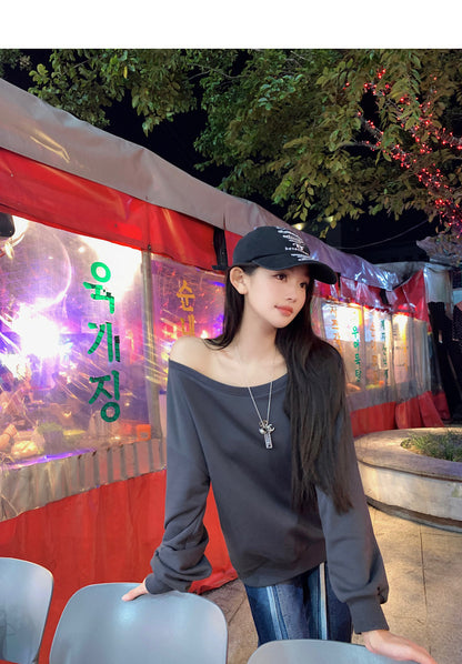 Wed. 露思休閒慵懶私服穿搭款 斜肩上衣 內搭撞色背心 短褲
