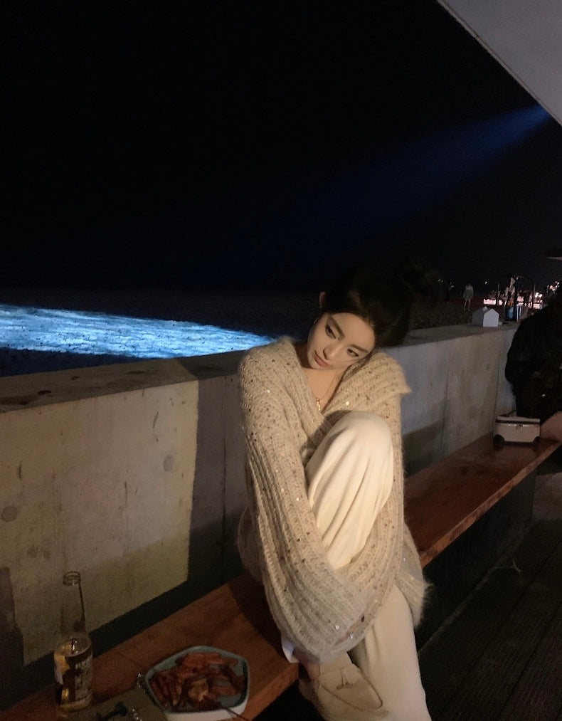 Mon. 落日星辰 漸變亮片針織外套