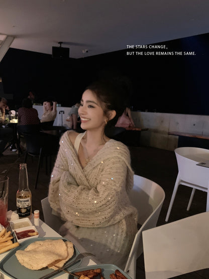 Mon. 落日星辰 漸變亮片針織外套