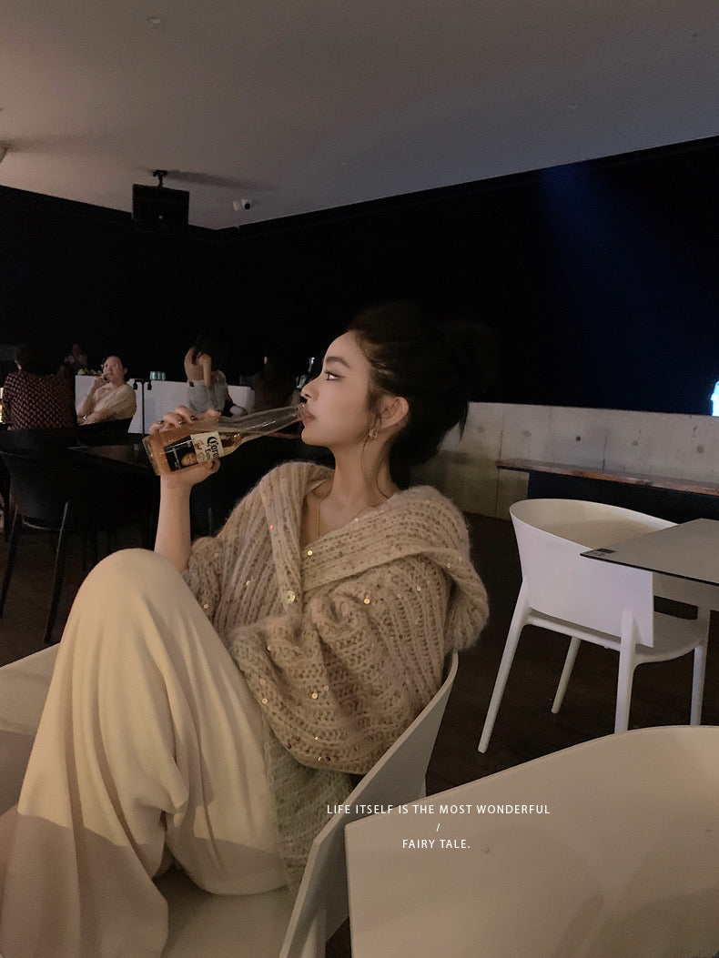 Mon. 落日星辰 漸變亮片針織外套