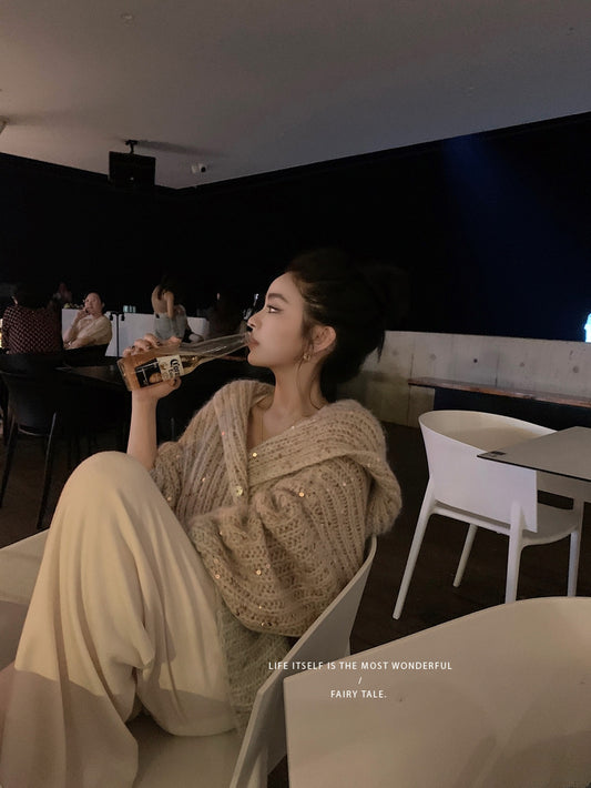 Mon. 落日星辰 漸變亮片針織外套