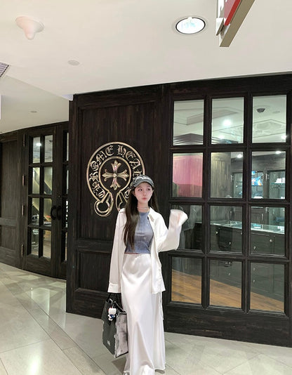 Wed. 人鱼姬流光 仿醋酸質感A字裙 白