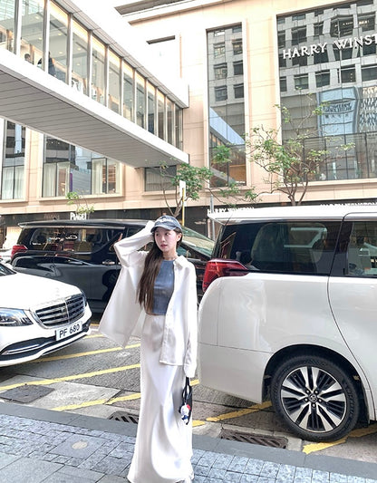 Wed. 人鱼姬流光 仿醋酸質感A字裙 白