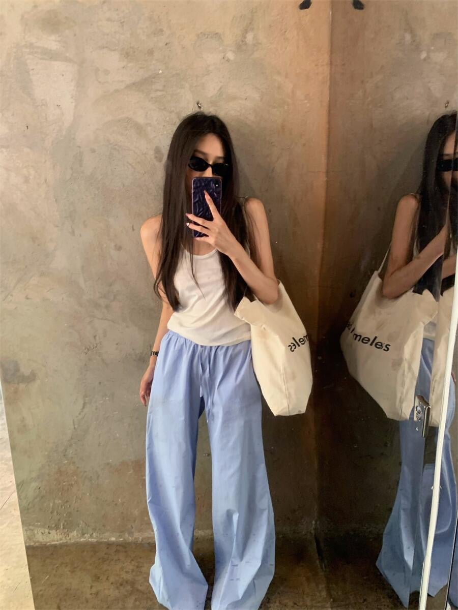 Mon. 小個子福音 白開水簡約淺藍色休閒褲
