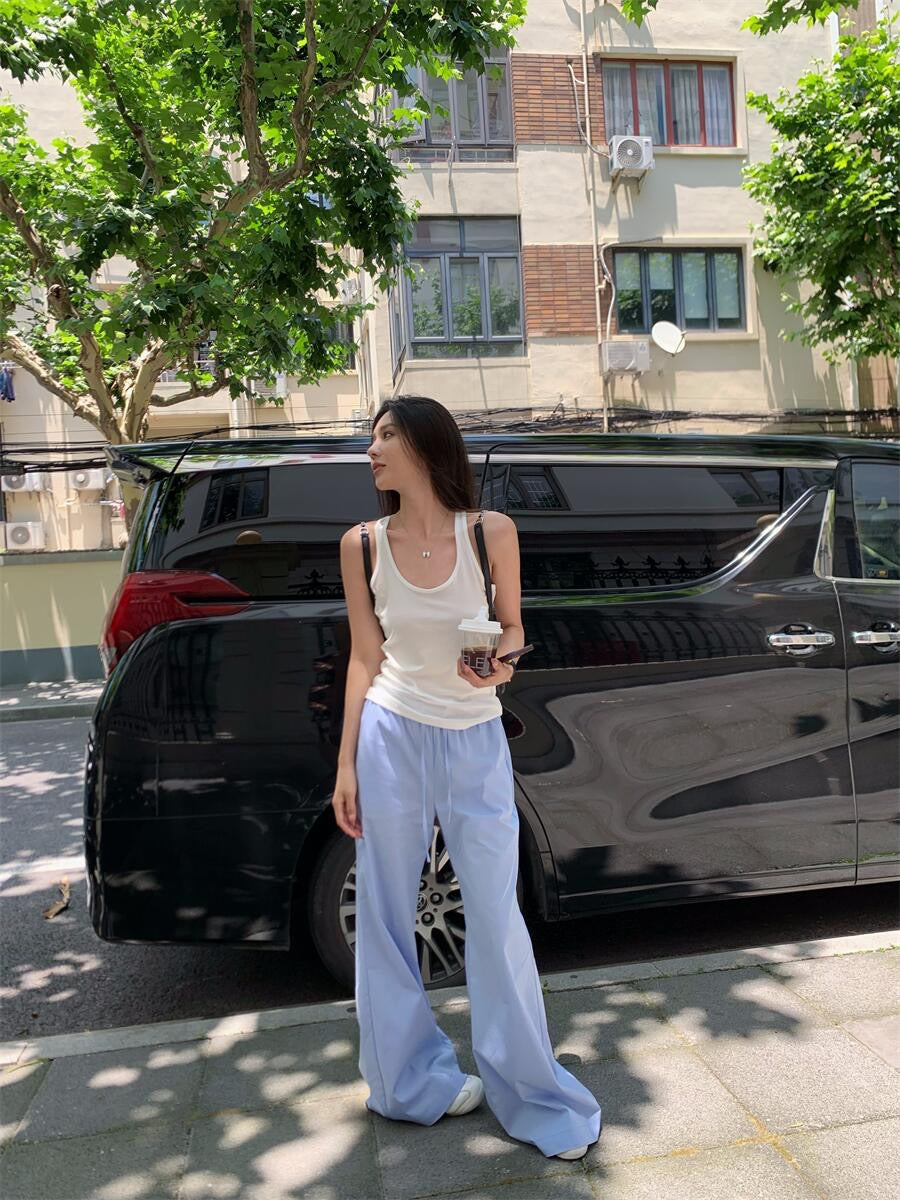 Mon. 小個子福音 白開水簡約淺藍色休閒褲