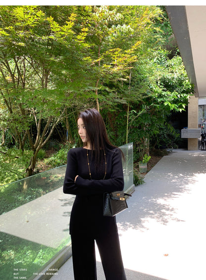 Wed. 老錢紙片人套裝 簡約慵懶針織懶人套裝 黑