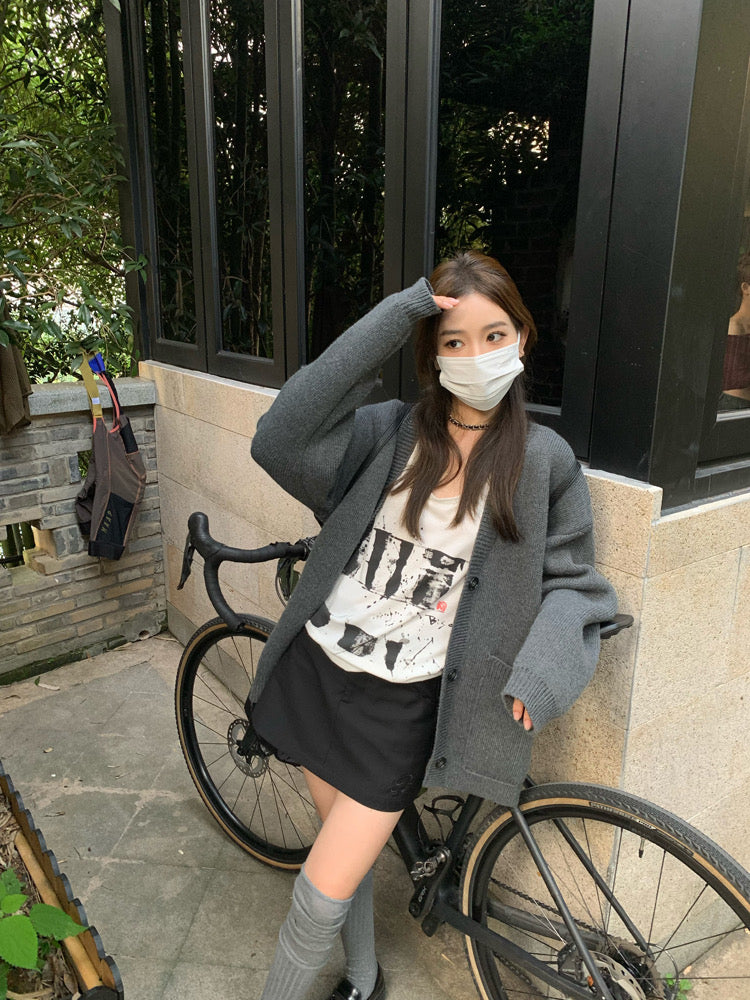 Sun. 復古格紋學院風半身裙 百搭鹽系針織外套