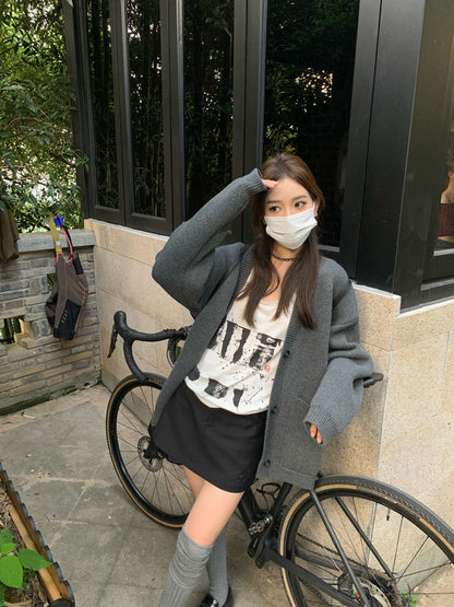 Sun. 復古格紋學院風半身裙 百搭鹽系針織外套