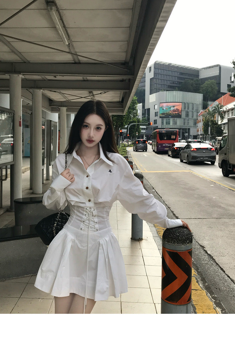 Sun. 西太后古著立體剪裁襯衫收腰連身裙
