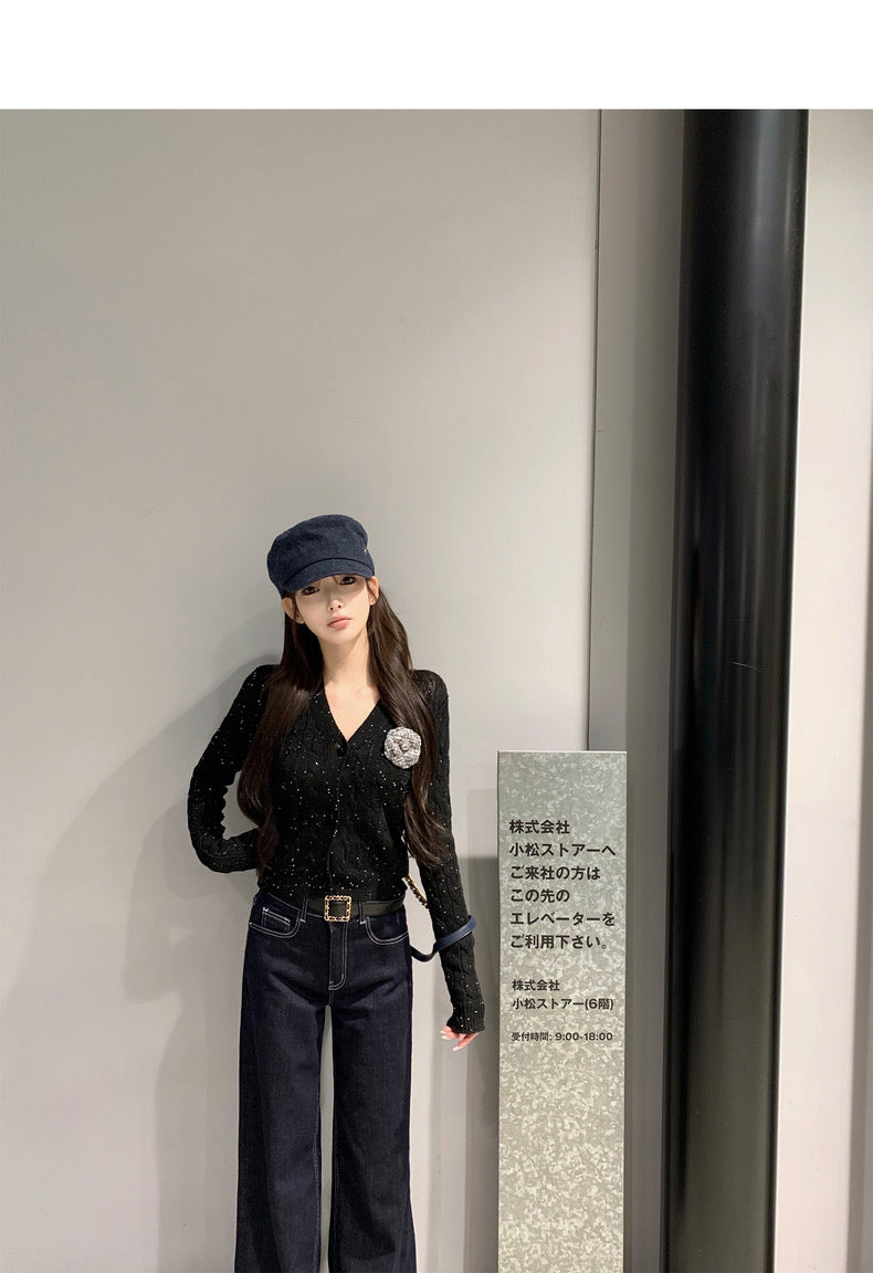 Mon. 自留 明線時髦原色牛仔直筒褲