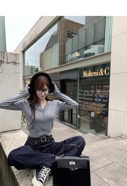 Mon. 自留 明線時髦原色牛仔直筒褲