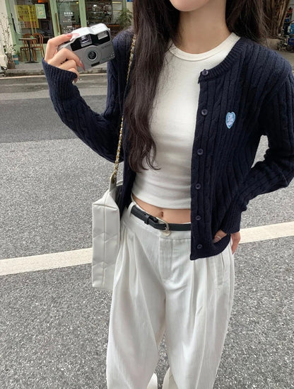 Sat. 隨性老錢風白色闊腿褲  圓領針織外套