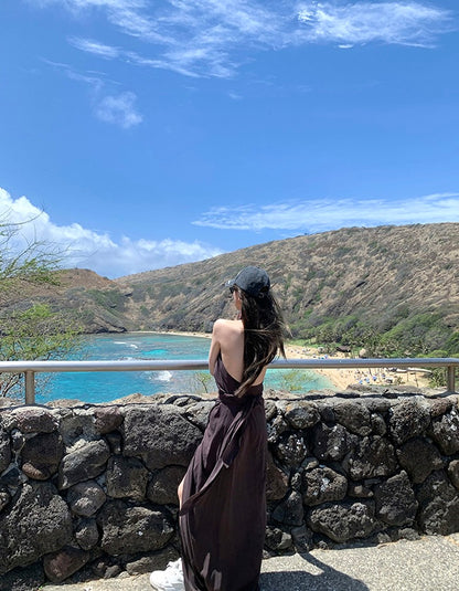 Sun. 夏威夷摯愛 度假收腰V領開叉連身洋裝