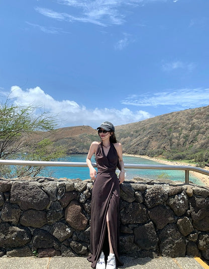 Sun. 夏威夷摯愛 度假收腰V領開叉連身洋裝