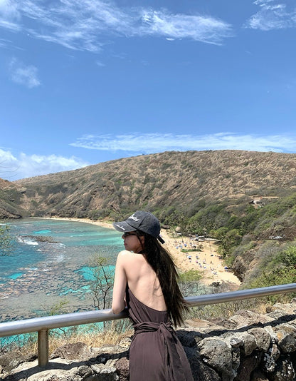 Sun. 夏威夷摯愛 度假收腰V領開叉連身洋裝