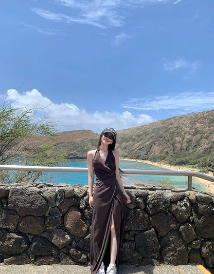 Sun. 夏威夷摯愛 度假收腰V領開叉連身洋裝