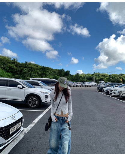 Wed. 基礎圓領打底薄款排扣長袖上衣 灰