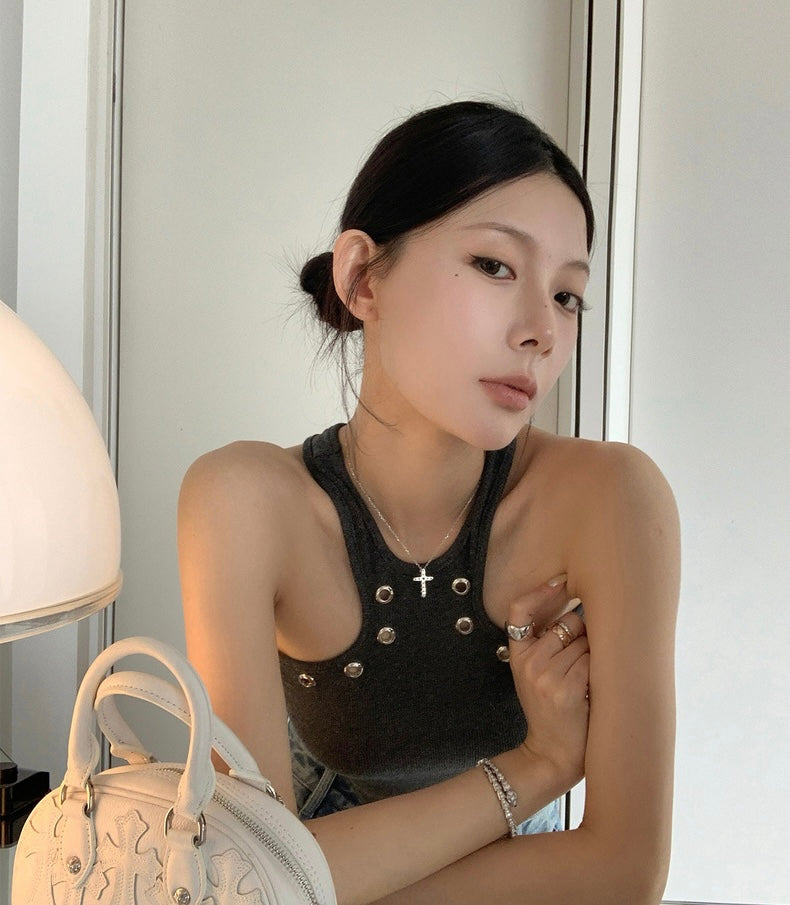 Fri. 辣妹修身削肩顯瘦設計背心 灰