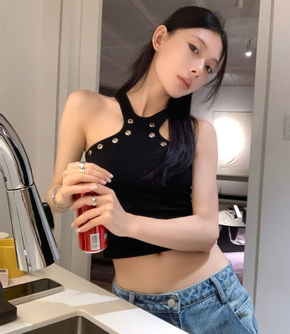 Fri. 辣妹修身削肩顯瘦設計背心 黑/白