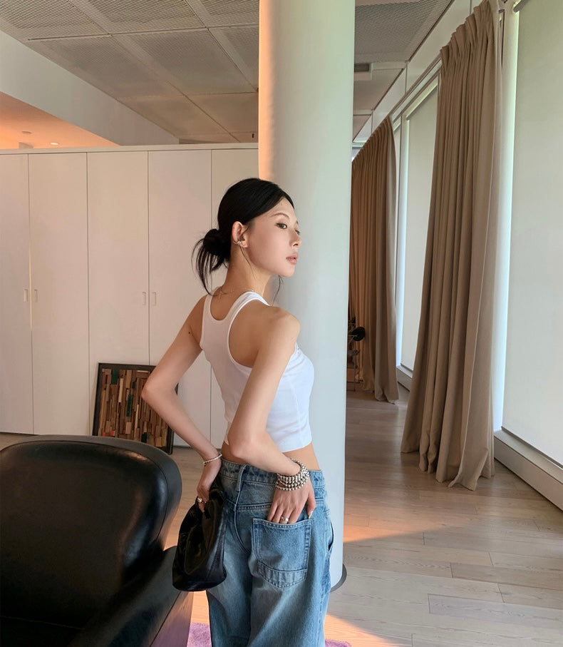 Fri. 辣妹修身削肩顯瘦設計背心 黑/白