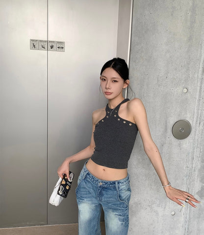 Fri. 辣妹修身削肩顯瘦設計背心 灰