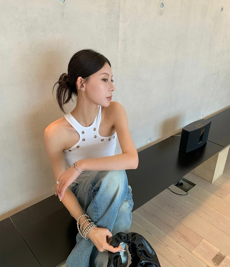 Fri. 辣妹修身削肩顯瘦設計背心 黑/白