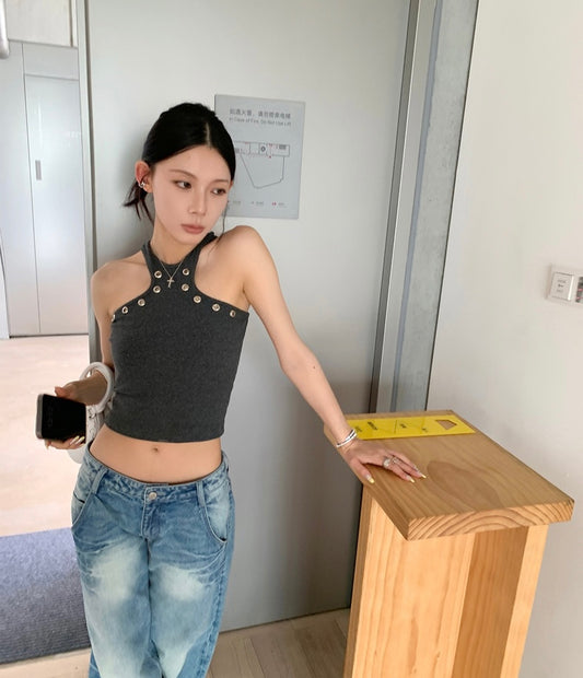 Fri. 辣妹修身削肩顯瘦設計背心 灰