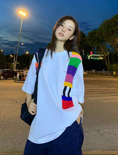 Mon. 彩虹針織拼接T恤