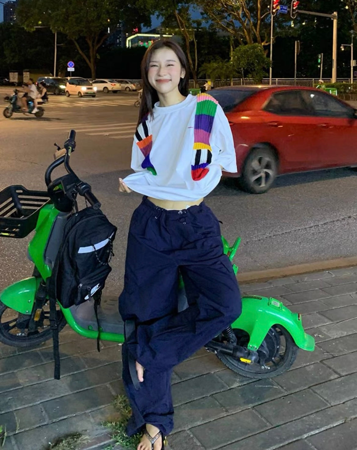 Mon. 彩虹針織拼接T恤