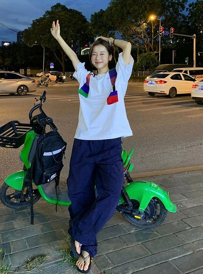 Mon. 彩虹針織拼接T恤