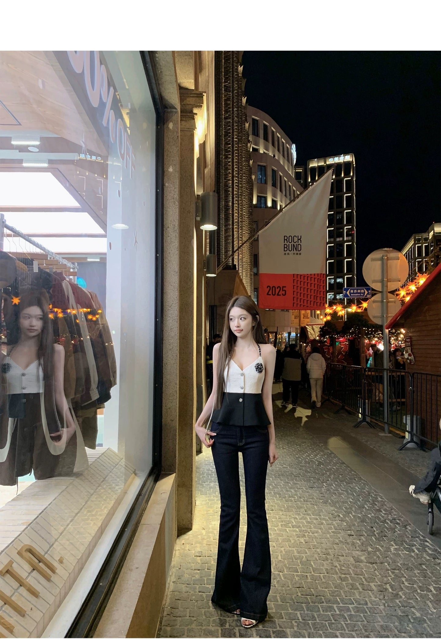 Mon. 韓模美腿 牛仔原色中腰顯瘦微喇叭褲