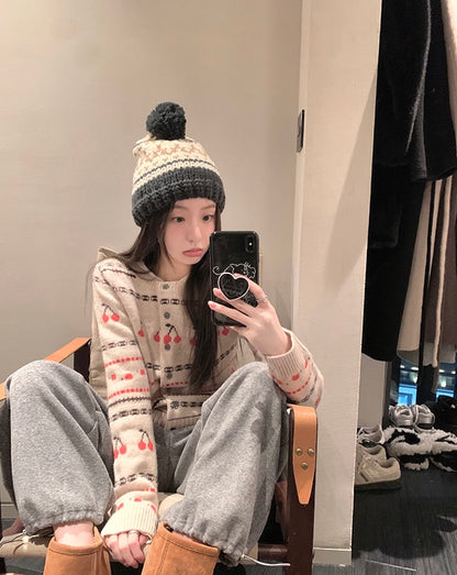 Sun. 小櫻桃王國 羊毛圓領針織上衣 杏