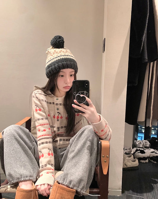 Sun. 小櫻桃王國 羊毛圓領針織上衣 杏