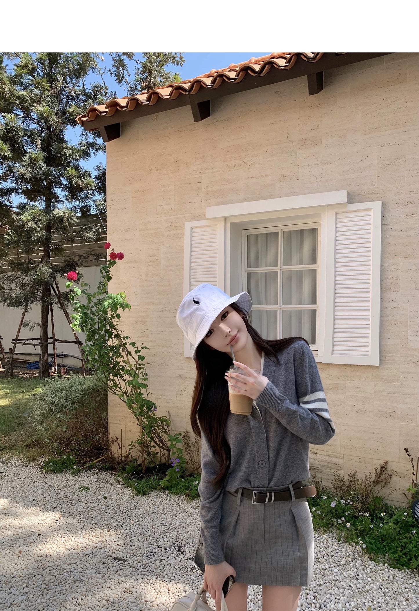 Sun. 清純學妹 不挑人版型撞色針織外套 灰/黑