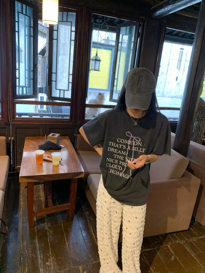 Wed. 舒服穿寬鬆蝴蝶字母上衣 可愛娃娃碎花休閒褲