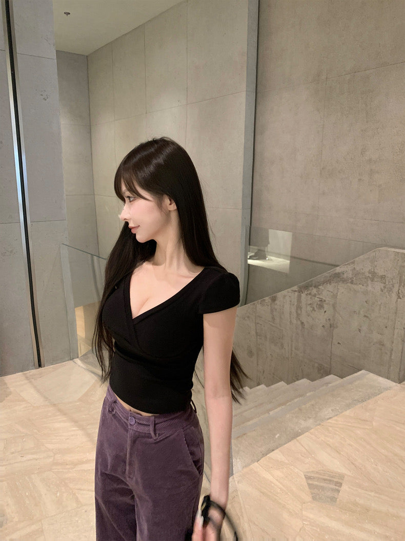 Fri. 通勤百搭純色v領小心機設計上衣 黑/白/灰