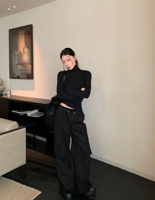 Mon. 無拘束 美式廓形兩穿工裝褲 黑