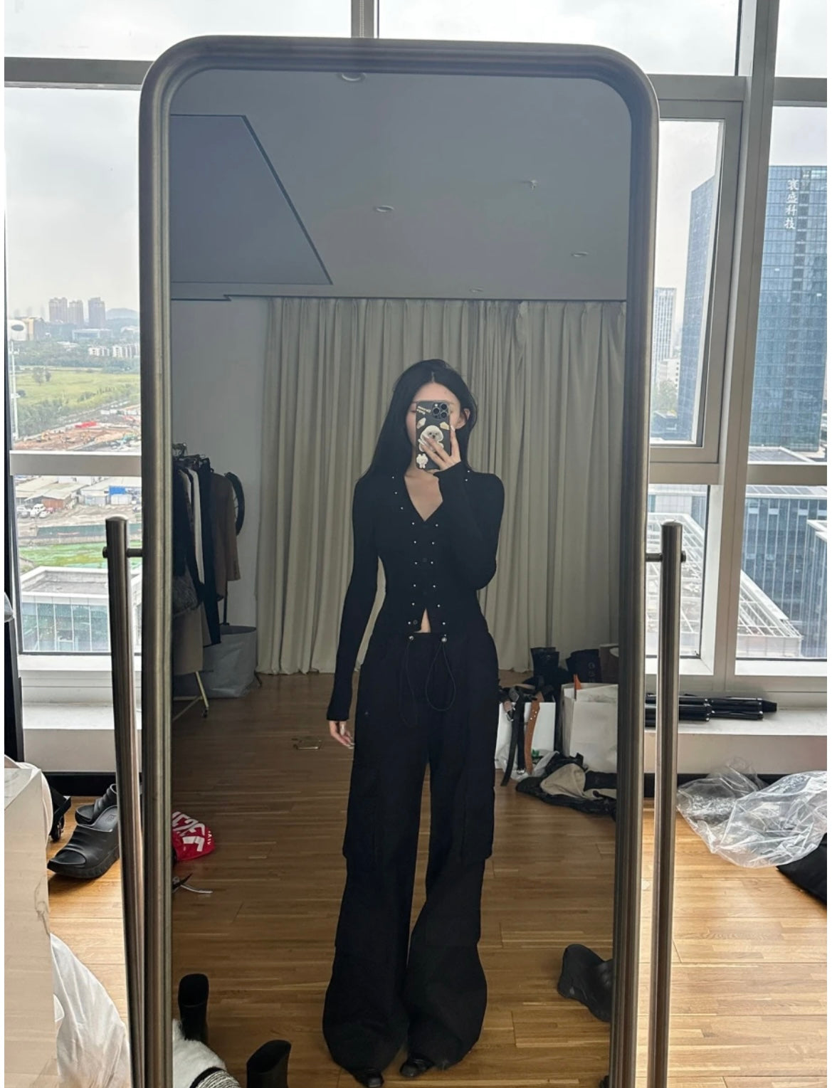 Mon. 無拘束 美式廓形兩穿工裝褲 黑