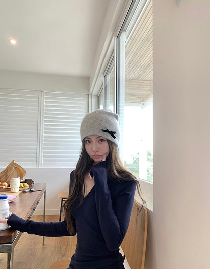 Tue. 經典打底 純棉polo領純色修身上衣 藍